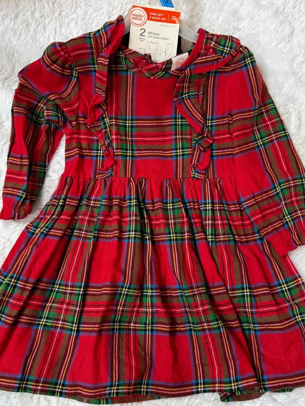 wonder nation Red Plaid Ruffle Dress and stockings set for Girls